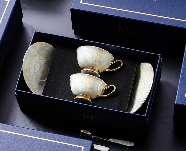 Elegant Ceramic Coffee Cups, 6.8 oz Tea Cup and Saucer in Gift Box as Birthday Gift, Beautiful British Tea Cups, Royal Porcelain Tea Cup Set-HomePaintingDecor