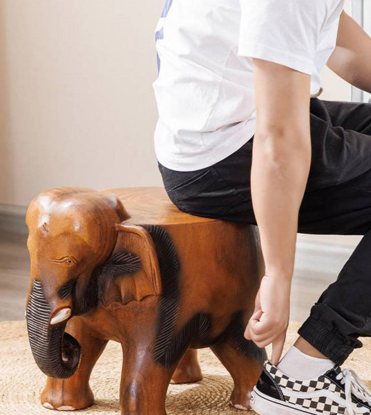 Handmade Solid Wood low Stool, Elephant Wooden Stool, Elephant Sofa Stool, Dining Table Stool, Creative Shoe-changing Stool-HomePaintingDecor