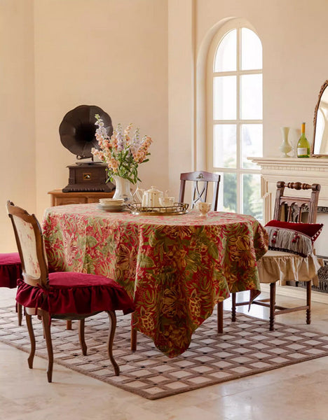 Large Modern Rectangle Tablecloth for Dining Table, Flower Pattern Red Table Covers for Round Table, Farmhouse Table Cloth for Oval Table-HomePaintingDecor