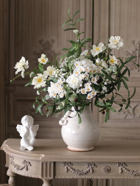 Real Touch Artificial Floral for Living Room, Large Bunch of Daisy and Rose Branch, Beautiful Spring Flower Arrangement for Home Decoration, Table Centerpiece-HomePaintingDecor