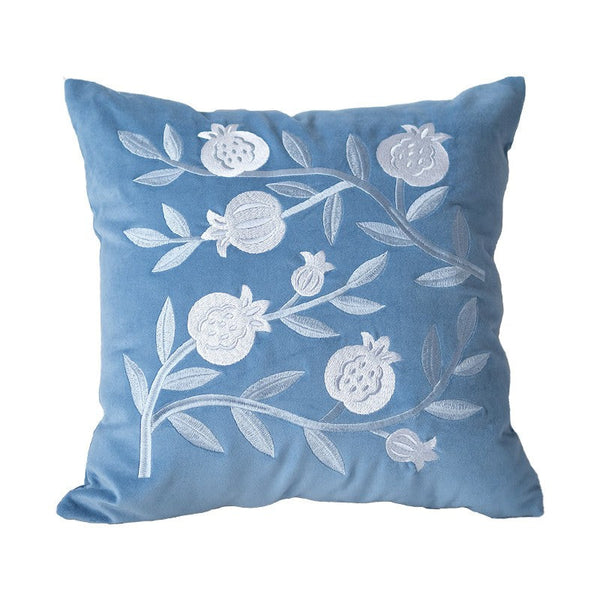 Large Decorative Pillows for Couch, Living Room Decorative Pillows, Blue Embroidered Pomegranate Cushion, Modern Throw Pillows for Bedroom, Decorative Pillow Arrangement Ideas for Couch-HomePaintingDecor