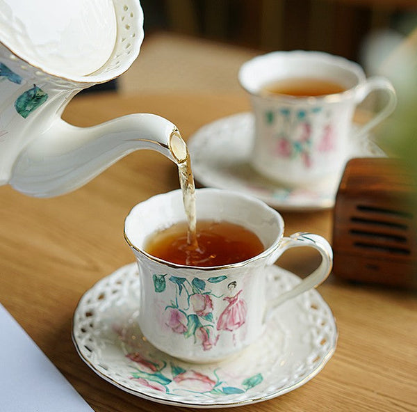 Elegant British Tea Cups, Beautiful Bone China Porcelain Tea Cup Set, Traditional English Tea Cups and Saucers, Unique Ceramic Coffee Cups-HomePaintingDecor