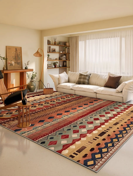 Bohemian Style Carpets for Living Room, Colorful Abstract Rugs for Dining Room, Contemporary Rugs for Bedroom, Mid Century Modern Rugs Next to Bed-HomePaintingDecor