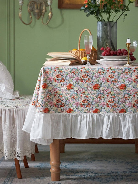 Extra Large Rectangle Tablecloth for Dining Room Table, Natural Spring Flower Farmhouse Table Cloth, Flower Pattern Cotton Tablecloth, Square Tablecloth for Round Table-HomePaintingDecor