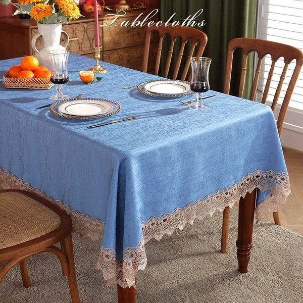 Large Modern Rectangle Tablecloth, Simple Table Cover for Dining Room Table, Blue Lace Tablecloth Ideas for Home Decoration, Square Tablecloth for Round Table