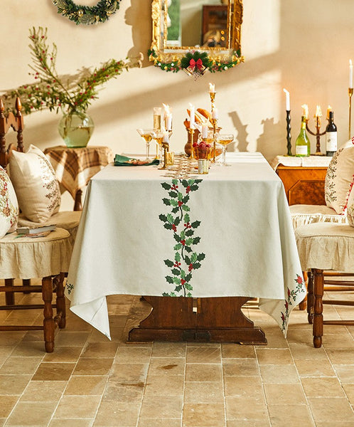 Modern Rectangle Tablecloth for Dining Room Table, Flower Pattern Tablecloth for Home Decoration, Square Tablecloth, Farmhouse Table Cloth, Christmas Tablecloth-HomePaintingDecor