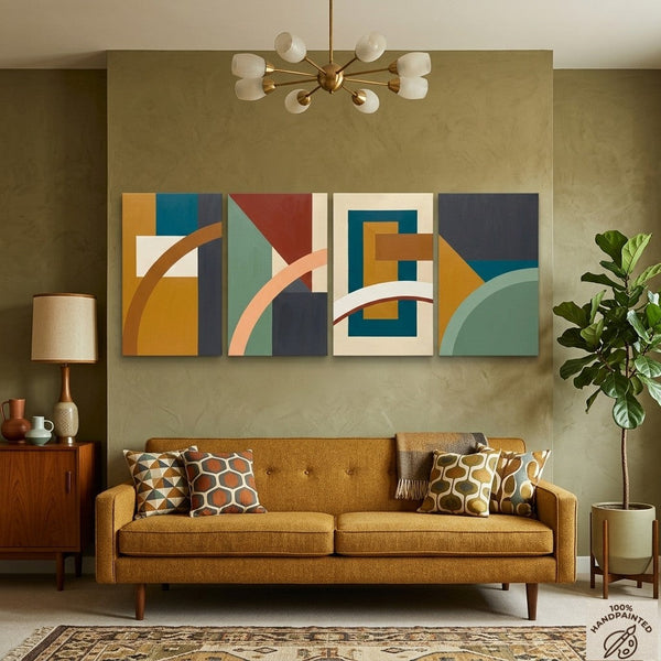 Colorful Abstact Art, Original Canvas Wall Art for Living Room, Geometric Modern Painting-HomePaintingDecor
