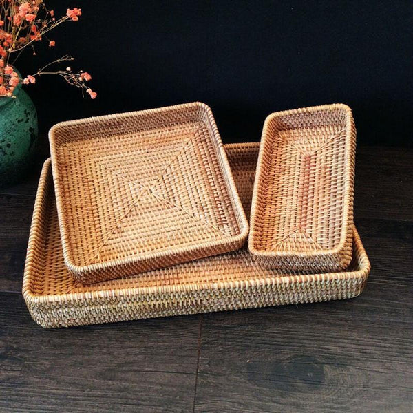 Rectangular Storage Baskets, Woven Rattan Storage Basket, Kitchen Storage Baskets, Storage Baskets for Shelves, Set of 3-HomePaintingDecor