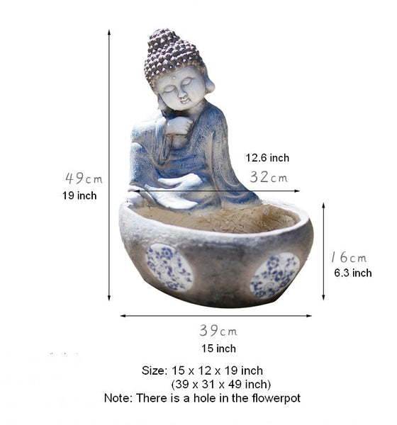 Sitting Buddha Flowerpot, Buddha Statue, Garden Decor Ideas, Large Figure Statue for Garden Ornaments, Villa Courtyard Decor, Outdoor Decoration Ideas-HomePaintingDecor