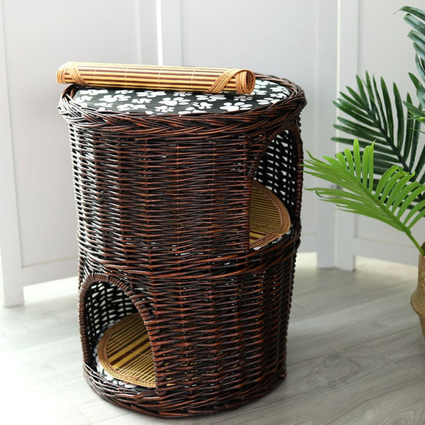 Large Cat House Basket with Washable Cushion for Indoor Cats and Dogs, Triple-Layer Cat Bed-HomePaintingDecor
