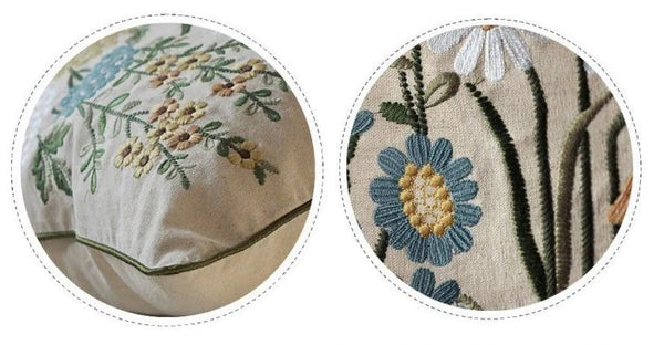 Decorative Pillows for Sofa, Flower Decorative Throw Pillows, Embroider Flower Cotton Pillow Covers, Farmhouse Decorative Throw Pillows-HomePaintingDecor