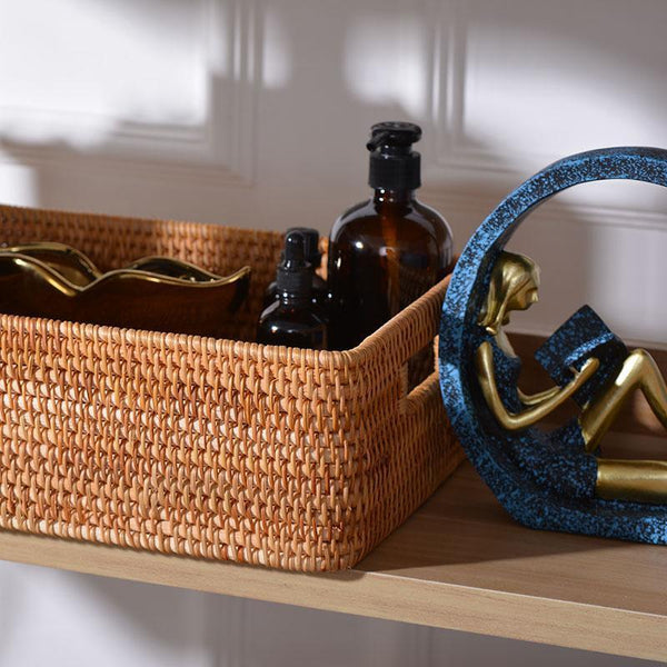 Extra Large Rectangular Storage Basket, Large Storage Baskets for Clothes, Woven Rattan Storage Basket for Shelves, Storage Baskets for Kitchen-HomePaintingDecor