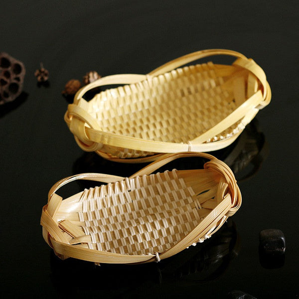 Natural Hand-woven Bamboo Basket, Lovely Cute Picnic Food Basket, Bamboo Basket for Food, Natural Fruit Basket Kitchen Storage Baskets-HomePaintingDecor