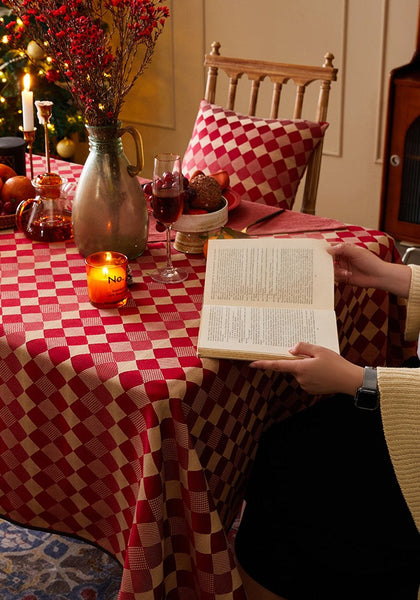 Modern Rectangle Tablecloth for Dining Room Table, Red Checked Table Cloth, Square Tablecloth for Round Table-HomePaintingDecor