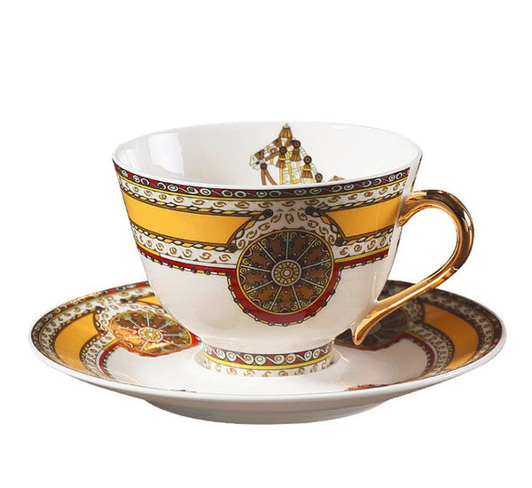 Handmade Beautiful British Tea Cups, Creative Porcelain Tea Cup Saucer Set, Yellow Royal Ceramic Coffee Cups, 6.8 oz Tea Cup and Saucer-HomePaintingDecor