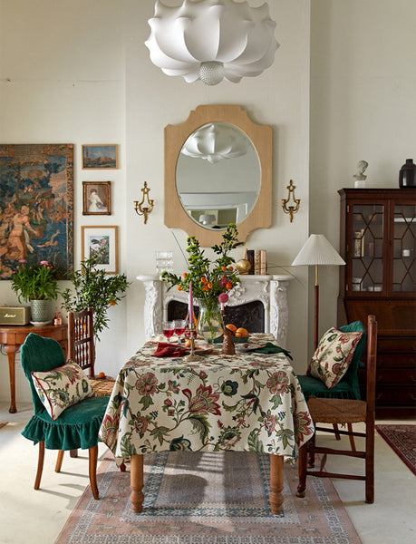 Rustic Garden Floral Tablecloth for Round Table, Spring Flower Table Cover for Kitchen, Modern Rectangular Tablecloth Ideas for Dining Room Table-HomePaintingDecor