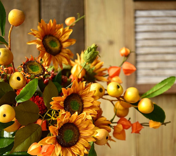 Yellow Sunflowers, Botany Plants, Unique Floral Arrangement for Home Decoration, Table Centerpiece, Real Touch Artificial Flowers for Dining Room-HomePaintingDecor