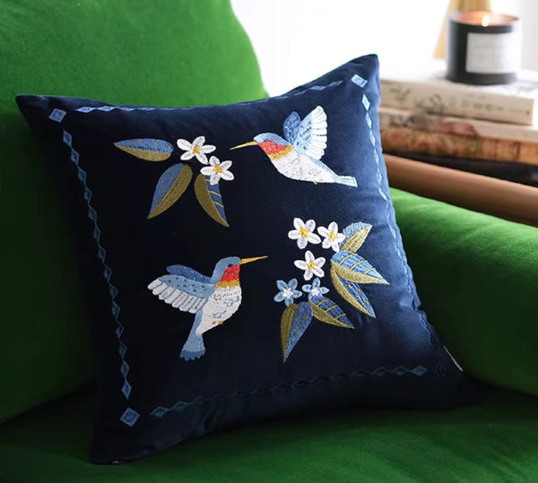 Large Modern Throw Pillows, Decorative Pillow Arrangement Ideas for Couch, Vintage Decorative Pillows, Embroidered Birds Cushion, Decorative Pillows for Couch-HomePaintingDecor