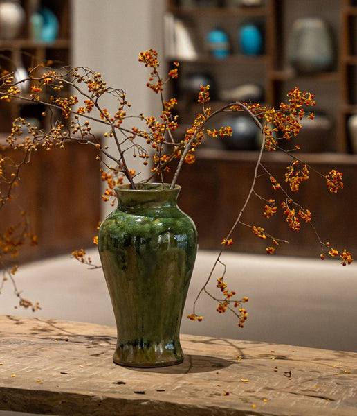 Ceramic Bouquet Vases, Green Flower Vases on Table, Porcelain Flower Vases, Dining Table Centerpiece, Handmade Water Holding Flower Vase-HomePaintingDecor