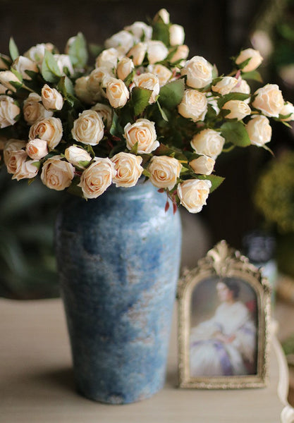 Wedding Artificial Flowers, 12 Branches of White Rose Flowers, White Rose Flower in Vase, Real Touch Flowers, Simple Flower Arrangement Ideas for Home Decoration-HomePaintingDecor