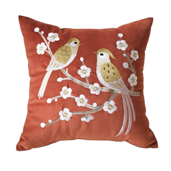 Modern Throw Pillows for Bedroom, Decorative Pillows for Couch, Vintage Decorative Pillows, Embroidered Birds Cushion, Decorative Pillow Arrangement Ideas for Couch-HomePaintingDecor
