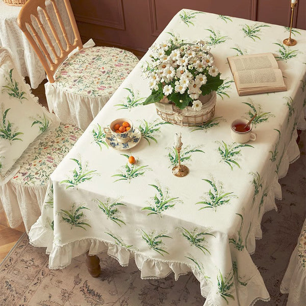 Cotton Embroidery Lace Rectangle Tablecloth for Dining Room Table, Farmhouse Table Cloth, Spring Flower Pattern Tablecloth, Square Tablecloth for Round Table-HomePaintingDecor