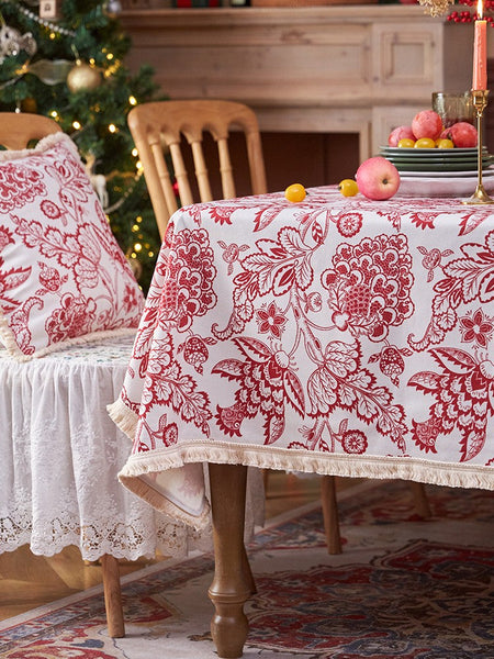 Flower Pattern Tablecloth for Holiday Decoration, Square Tablecloth for Round Table, Large Cotton Rectangle Tablecloth for Home Decoration, Farmhouse Table Cloth Dining Room Table-HomePaintingDecor