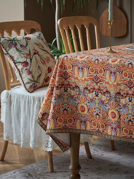 Flower Pattern Tablecloth, Square Tablecloth for Round Table, Large Cotton Rectangle Tablecloth for Home Decoration, Farmhouse Table Cloth Dining Room Table-HomePaintingDecor