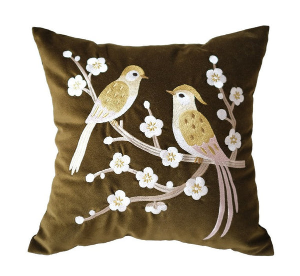 Embroidered birds cushion, Decorative Pillows for Couch, Vintage Decorative Pillows, Modern Throw Pillows for Bedroom, Decorative Pillow Arrangement Ideas for Couch-HomePaintingDecor