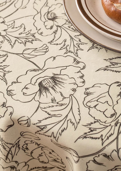 Large Flower Pattern Table Cover for Dining Room Table, Rectangular Tablecloth for Dining Table, Modern Rectangle Tablecloth for Oval Table-HomePaintingDecor