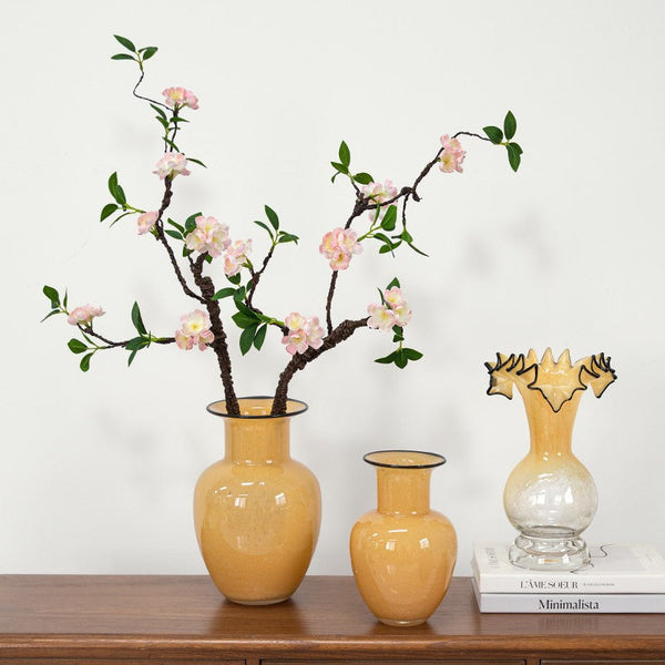 Contemporary Vases for Modern Home Decor, Handmade Liuli Vases, Color Glaze Vase, Yellow Glass Bud Vases, Centerpiece Vases on Table-HomePaintingDecor