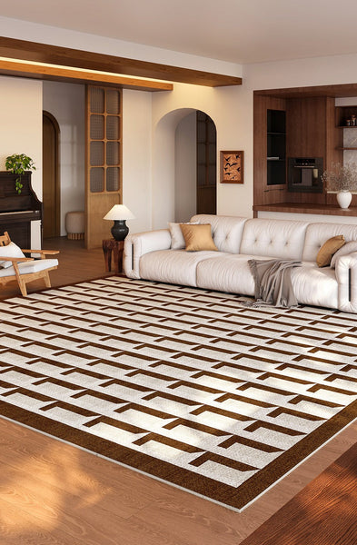 Geometric Contemporary Rugs for Living Room, Abstract Modern Carpets for Living Room, Modern Rugs for Dining Room, Mid Century Modern Rugs Next to Bed-HomePaintingDecor
