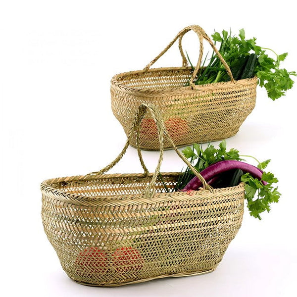 Large Natural Hand-woven Bamboo Basket, Picnic Food Basket with Handle, Lovely Bamboo Baskets for Vegetable, Natural Fruit Basket Kitchen Storage Baskets-HomePaintingDecor