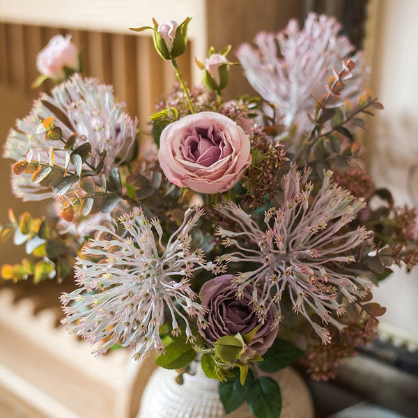 Modern Artificial Flowers for Home Decoration, Rose Flowers, Eucalyptus Globulus, Holly Leaf, Bedroom Flower Arrangement Ideas, Spring Flower Arrangement for Living Room-HomePaintingDecor