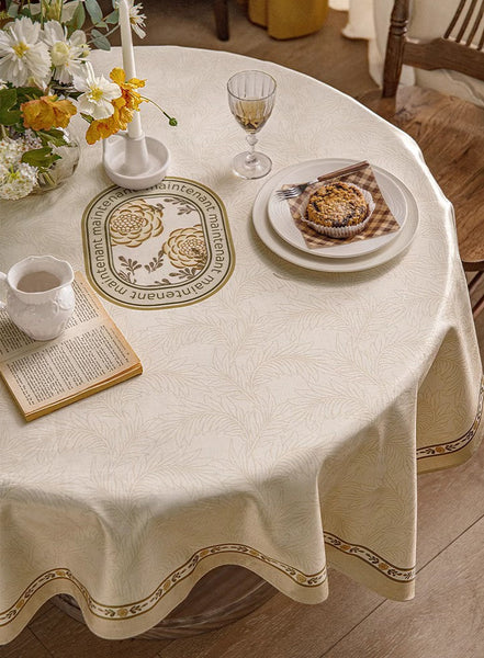 Cream Color Table Cover for Dining Room Table, French Style Tablecloth for Dining Table, Modern Rectangle Tablecloth for Oval Table-HomePaintingDecor