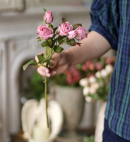 Artificial Flowers for Living Room, 12 Branches of Pink Rose Flowers, Pink Rose Flower in Vase, Real Touch Flowers, Simple Flower Arrangement Ideas for Home Decoration-HomePaintingDecor