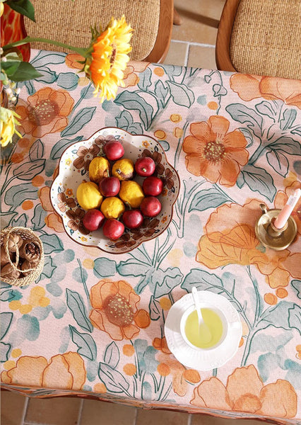Spring Flower Tablecloth for Round Table, Modern Kitchen Table Cover, Linen Table Cover for Dining Room Table, Simple Modern Rectangle Tablecloth Ideas for Oval Table-HomePaintingDecor