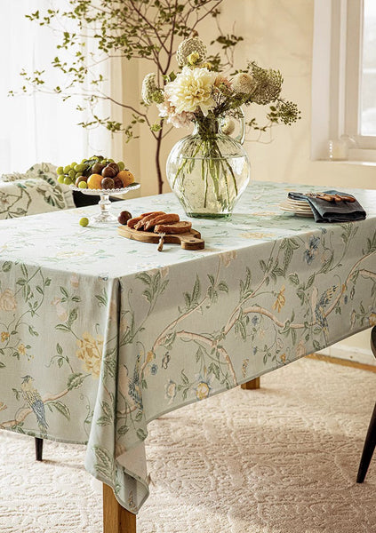 Kitchen Table Cover, Spring Flower Tablecloth for Round Table, Flower Table Cover for Dining Room Table, Modern Rectangle Tablecloth Ideas for Oval Table-HomePaintingDecor