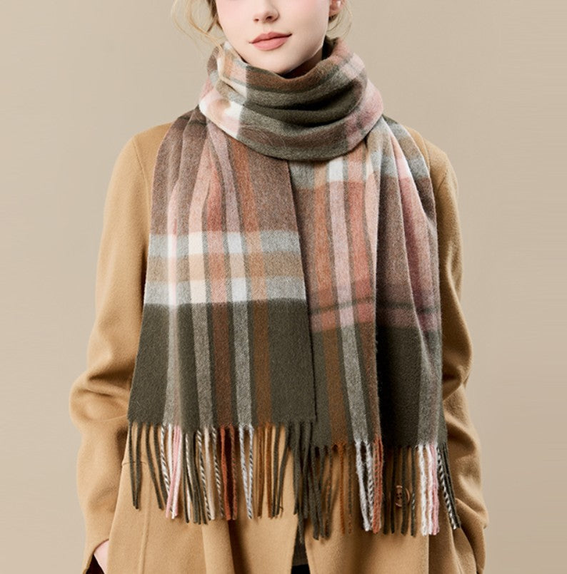 Warm Winter Scarf, Cold Weather Scarf, Soft Cashmere Scarf for Women, Checked Scarf Winter Wool Scarf, Elegant Wool Scarves, Holiday Scarf, Fashion Scarf, Christmas Gifts for Her-HomePaintingDecor