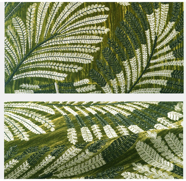 Large Throw Pillow for Interior Design, Embroidery Leaves Green Decorative Sofa Pillows, Luxury Decorative Throw Pillows for Couch, Large Square Modern Sofa Pillows-HomePaintingDecor