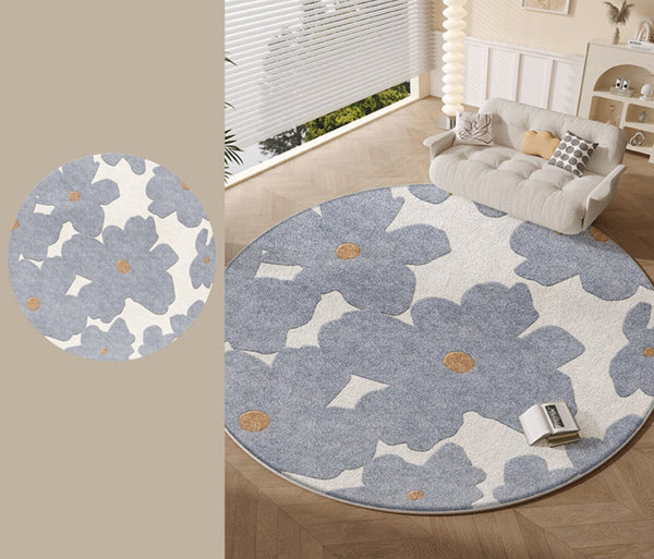 Geometric Round Rugs for Dining Room, Bedroom Abstract Modern Area Rugs, Contemporary Modern Rugs, Flower Pattern Circular Modern Rugs under Chairs-HomePaintingDecor