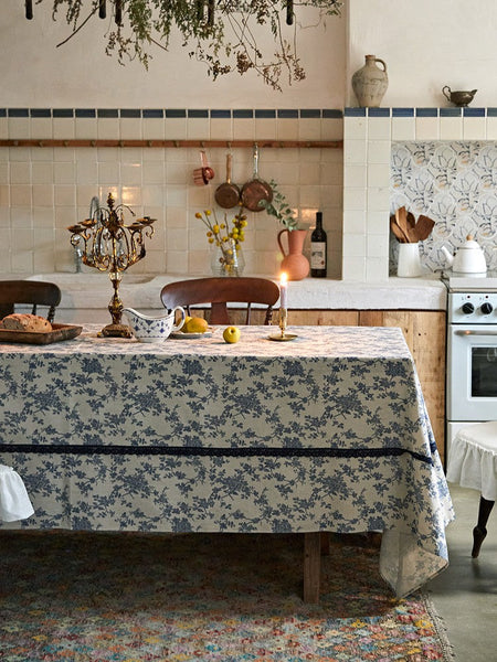 Extra Large Vintage Rectangle Tablecloth for Dining Room Table, Rustic Farmhouse Table Cover for Kitchen, French Flower Pattern Tablecloth for Round Table-HomePaintingDecor
