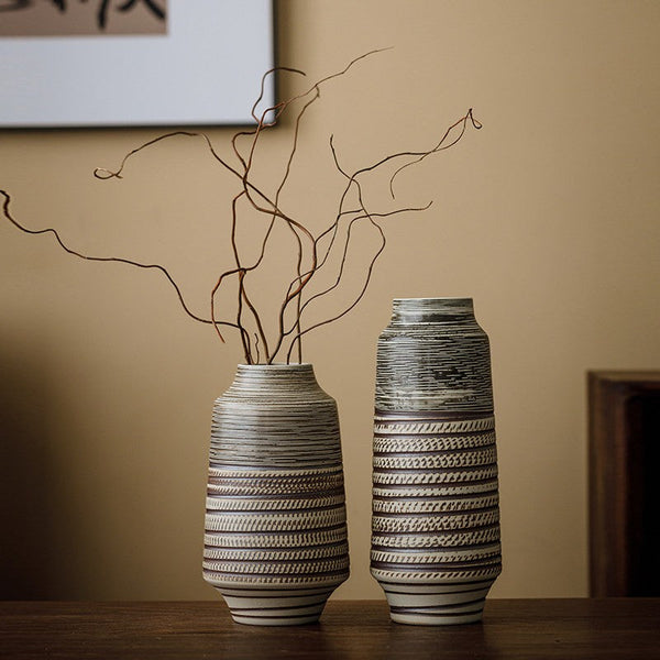 Centerpiece on Dining Table, Handmade Pottery Flower Vases Urn, Modern Bouquet Flower Vases, Water Holding Flower Vases, Large Flower Vase on Table-HomePaintingDecor