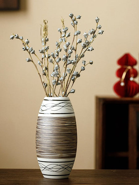 Large Flower Vase on Table, Modern Bouquet Flower Vases, Centerpiece on Dining Table, Handmade Pottery Flower Vases Urn, Water Holding Flower Vases-HomePaintingDecor