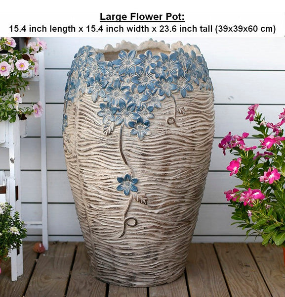 Extra Large Garden Flower Planters, Oversized Garden Flower Pot, Garden Ornaments, Large Resin Gardern Flower Planter, Modern Outdoor Garden Flower Pots-HomePaintingDecor