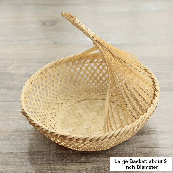 Lovely Cute Picnic Food Basket, Bamboo Basket for Food, Natural Fruit Basket Kitchen Storage Baskets, Natural Hand-woven Bamboo Basket-HomePaintingDecor