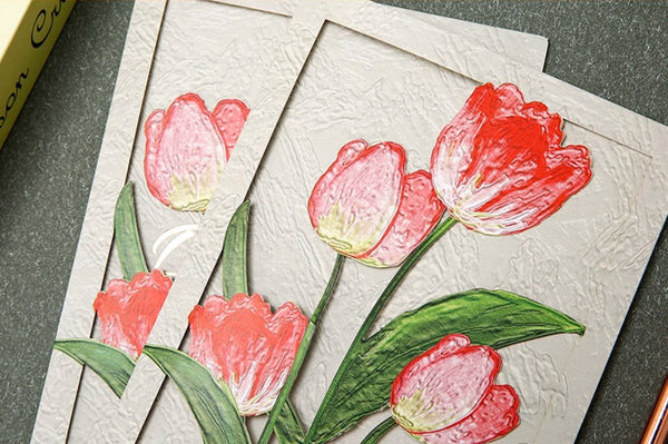 Tulip Flower Greeting Cards, Creative Birthday Greeting Card, Beautiful Greeting Cards to Friends, Original Handmade Greeting Cards-HomePaintingDecor