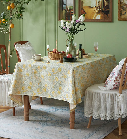 Natural Spring Farmhouse Table Cloth, Large Modern Rectangle Tablecloth for Dining Room Table, Square Tablecloth for Round Table, Flower Pattern Tablecloth-HomePaintingDecor