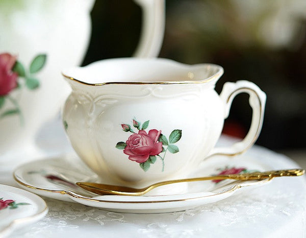 British Royal Ceramic Cups for Afternoon Tea, Elegant Ceramic Coffee Cups, Rose Bone China Porcelain Tea Cup Set, Unique Tea Cup and Saucer in Gift Box-HomePaintingDecor