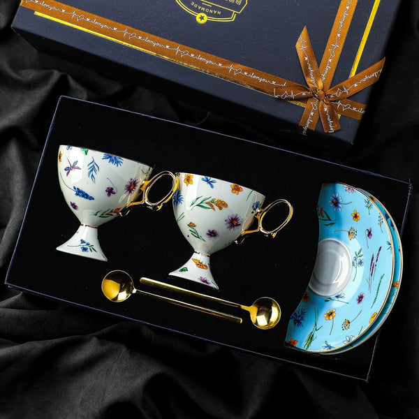 Unique Tea Cup and Saucer Set in Gift Box, Elegant British Ceramic Coffee Cup with Sucer, Floral Porcelain Tea Cup and Sucer Set, Flower Ceramic Tea Cup and Saucer-HomePaintingDecor